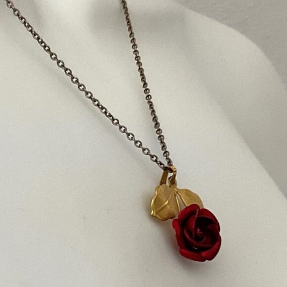 RED ROSE NECKLACE VINTAGE - Picture 6 of 8